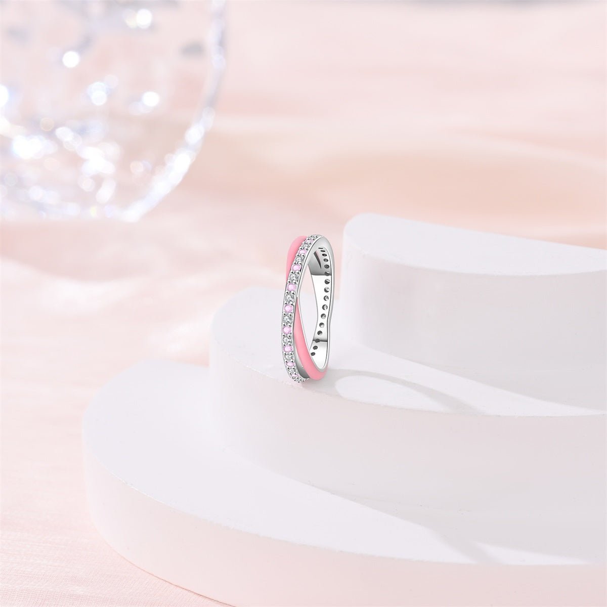 Pink Enamel & Sparkling Pavé Ring