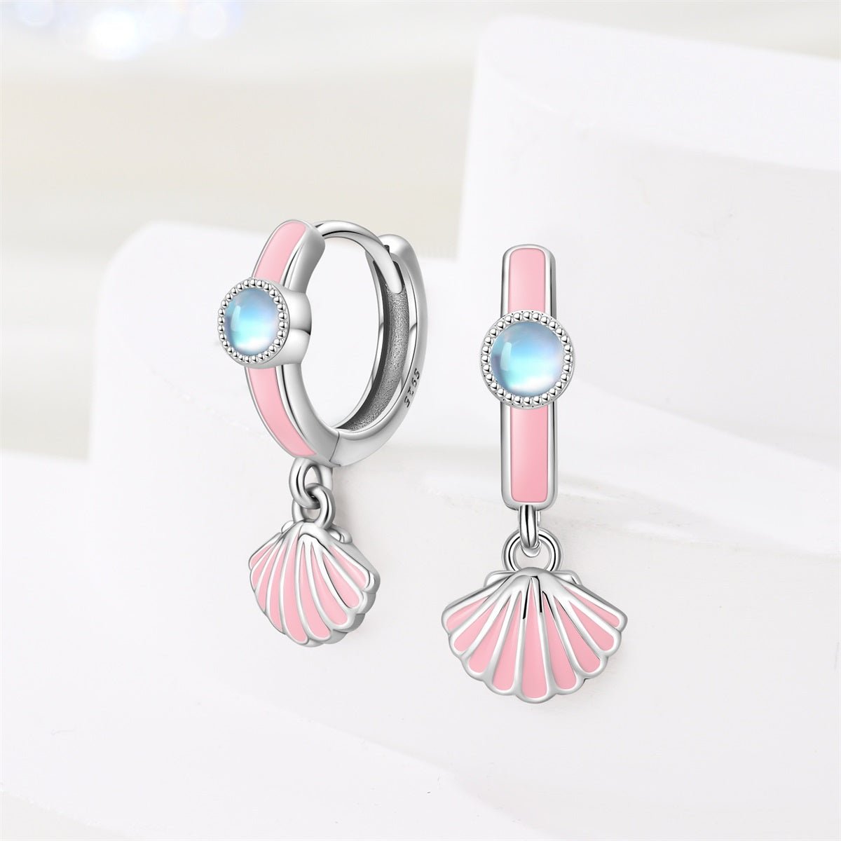 Pink Seashell Drop Hoop Earrings