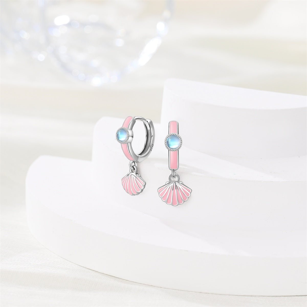 Pink Seashell Drop Hoop Earrings