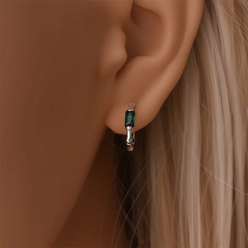 Silver Green Gemstone Hoop Earrings