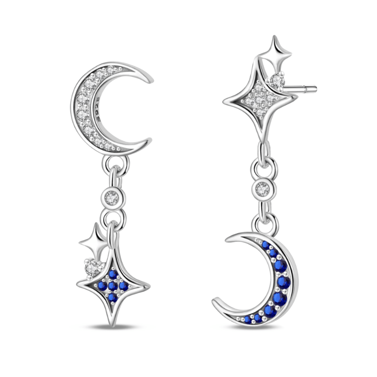 Silver Moon & Star Dangle Earrings