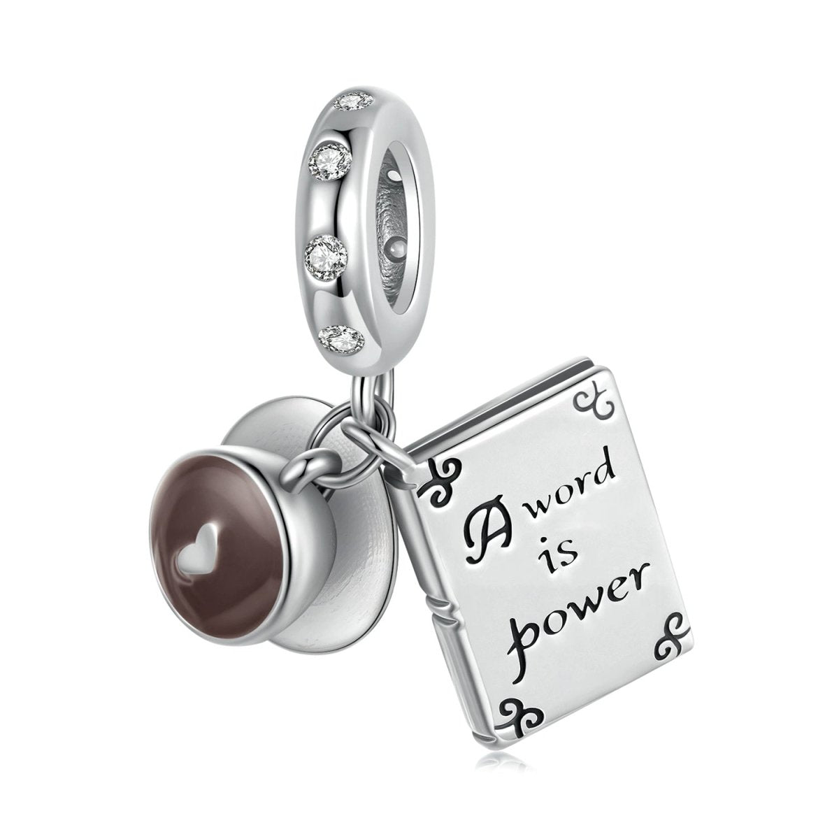 "A Word is Power" Book & Coffee Dangle Charm