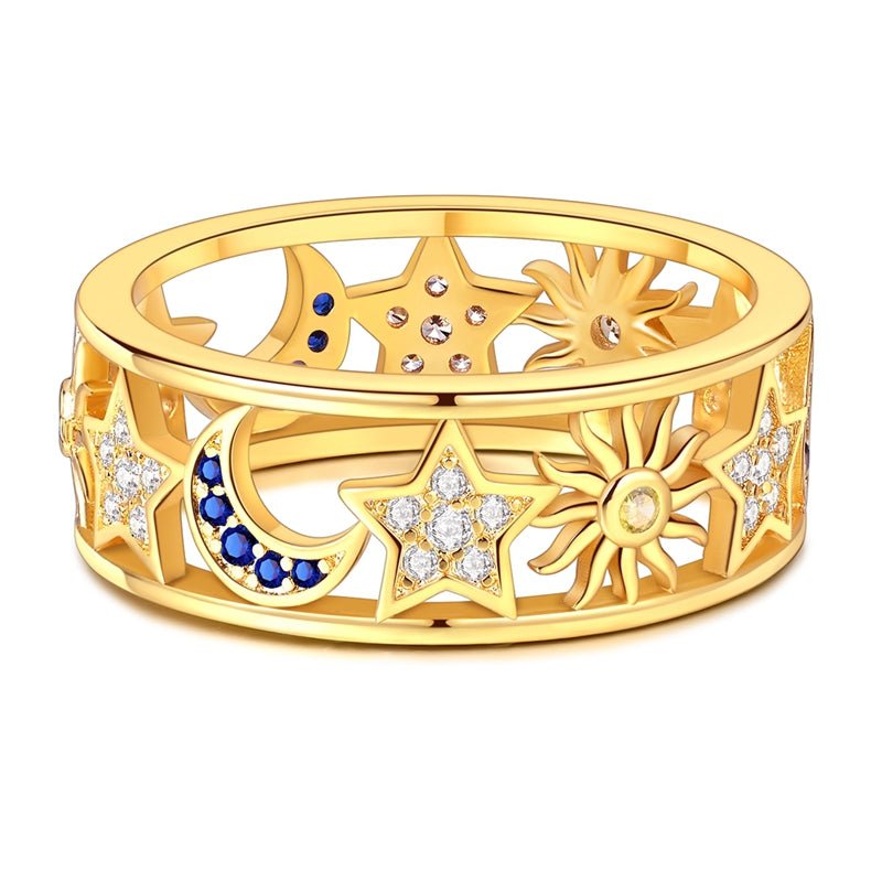 Celestial Sun, Moon & Star Gold Ring