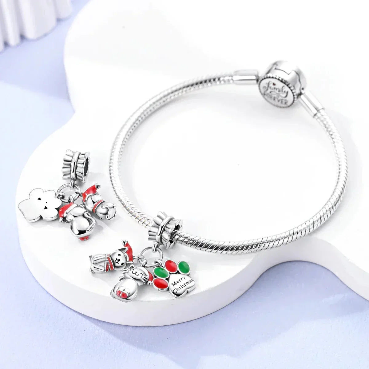 Christmas Kittens "Merry Christmas" Triple Dangle Charm