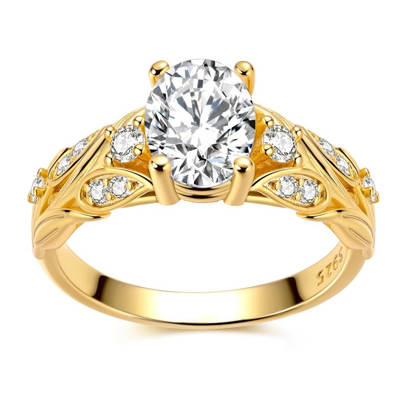 Golden Leaf Sparkle Oval Solitaire Ring