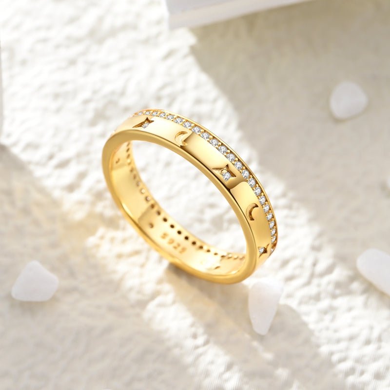 Golden Moon & Star Sparkle Band Ring