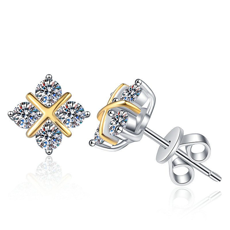Loeve DuoTone Cross Moissanite Stud Earrings