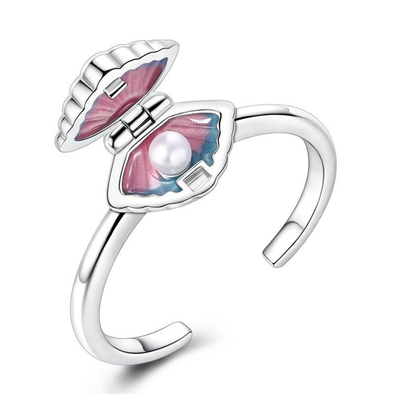 Pink & Blue Seashell Pearl Adjustable Ring