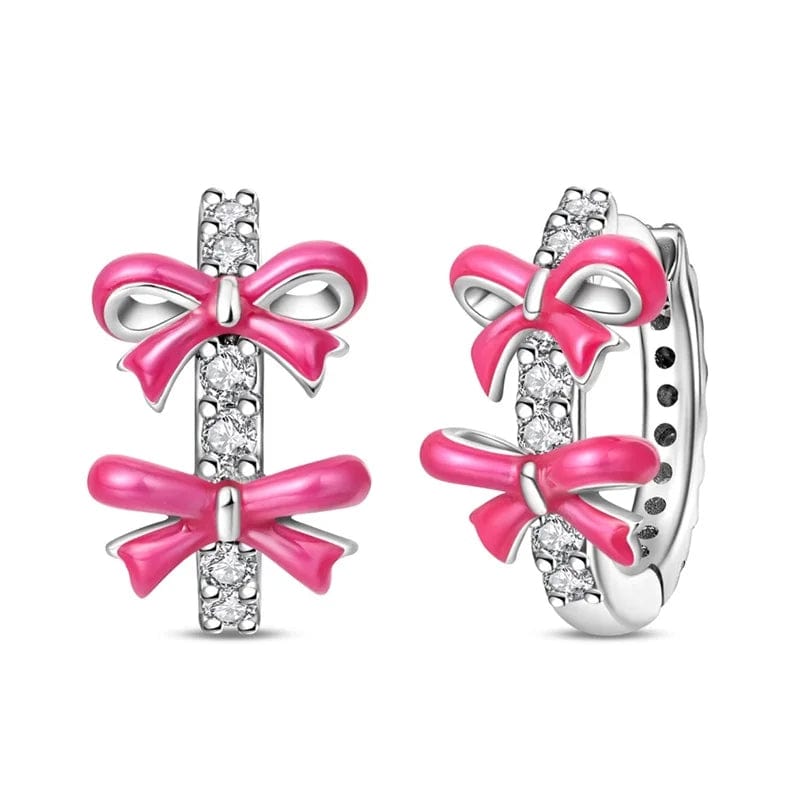 Pink Bow Hoop Earrings