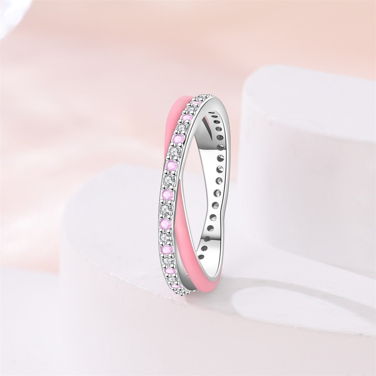 Pink Enamel & Sparkling Pavé Ring