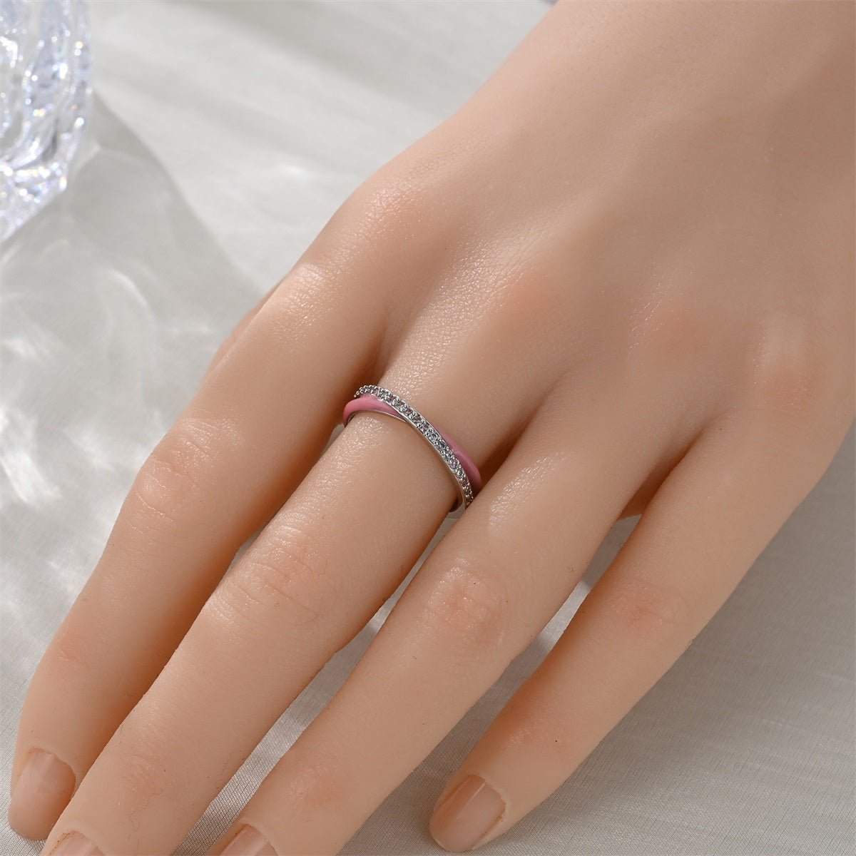 Pink Enamel & Sparkling Pavé Ring