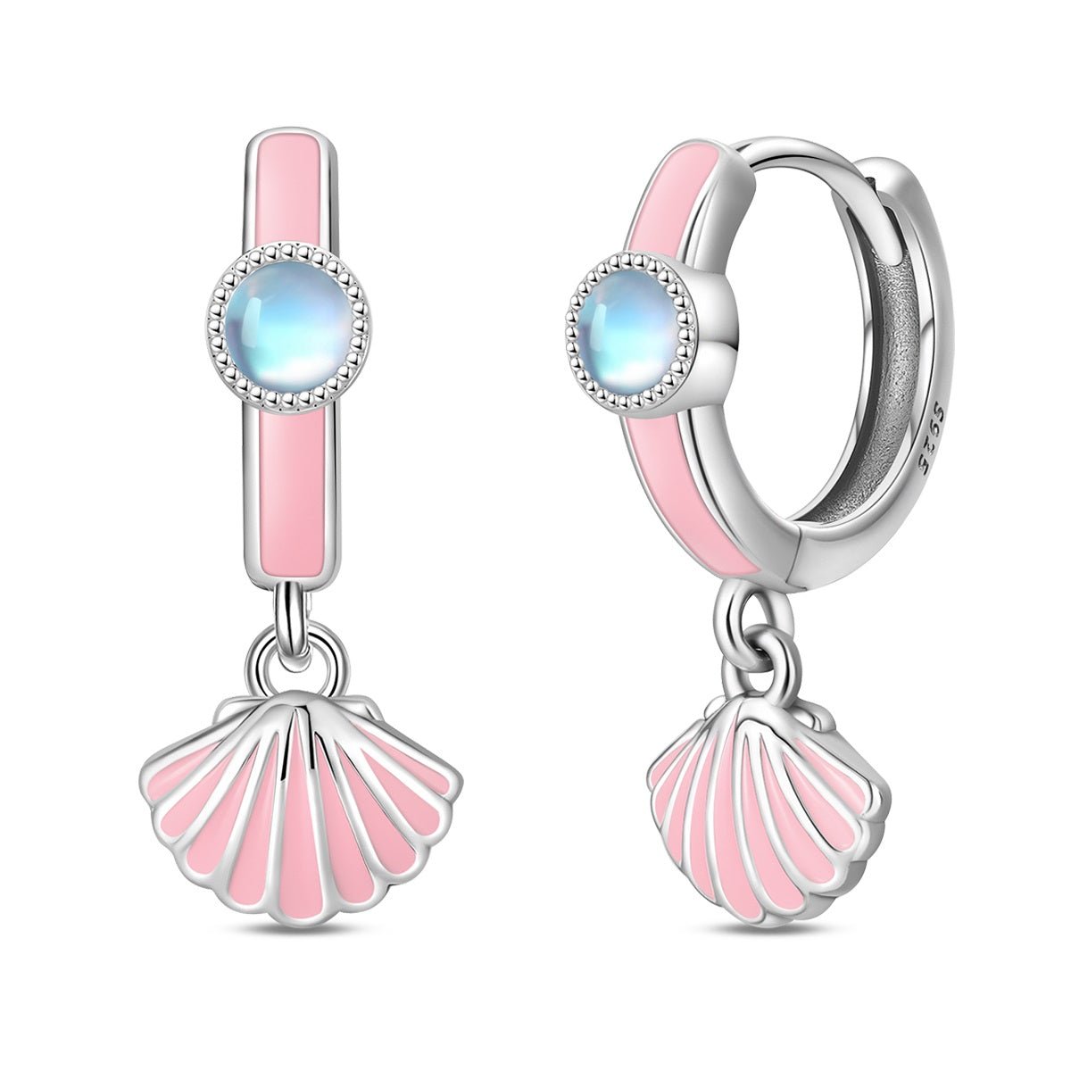 Pink Seashell Drop Hoop Earrings