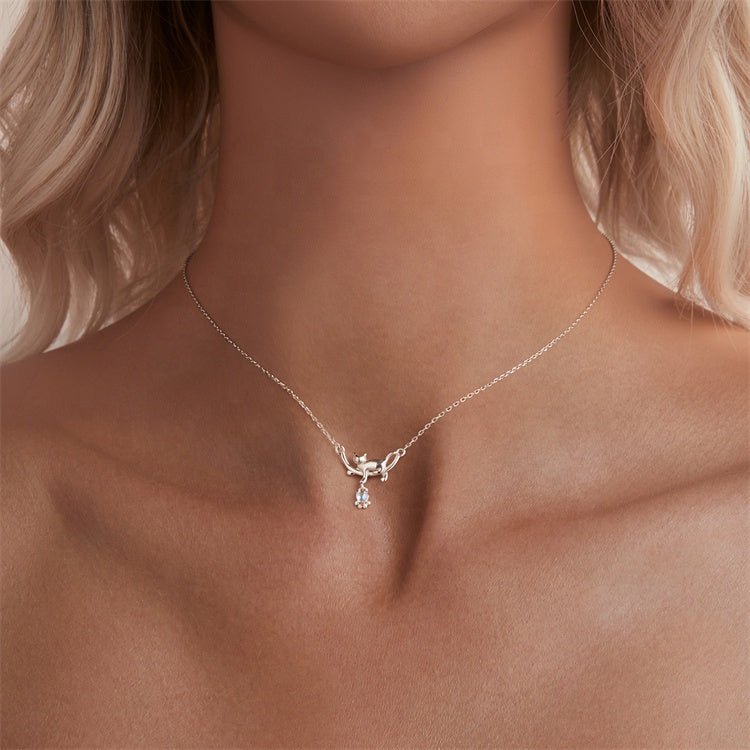 Playful Moonlit Cat Pendant Necklace