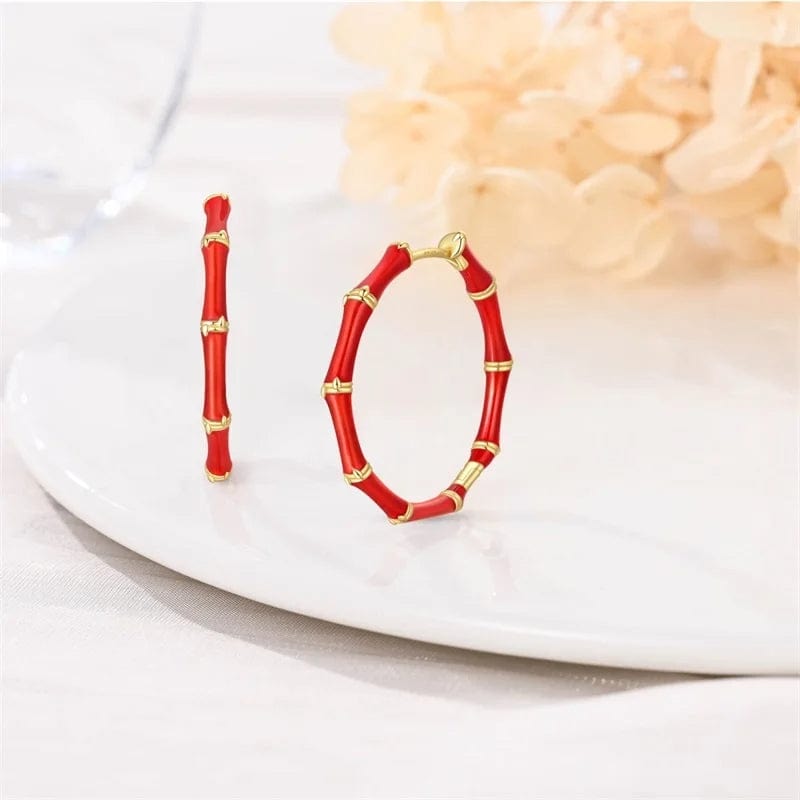 Red Bamboo Hoop Earrings