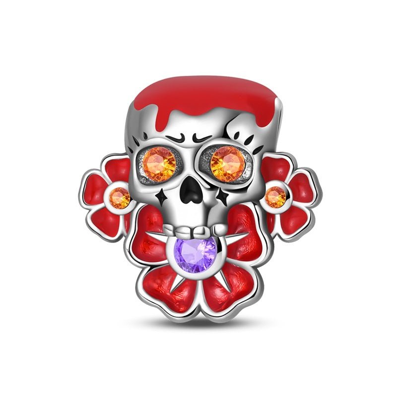 Red Sugar Skull with Flowers Charm