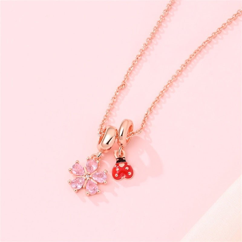Rose Gold Flower & Ladybug Necklace