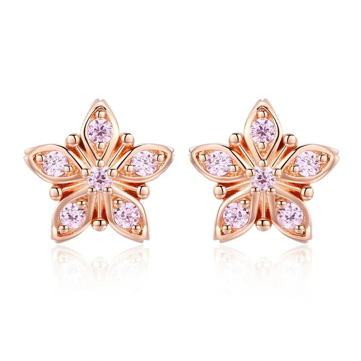 Rose Gold Pink Daisy Stud Earrings