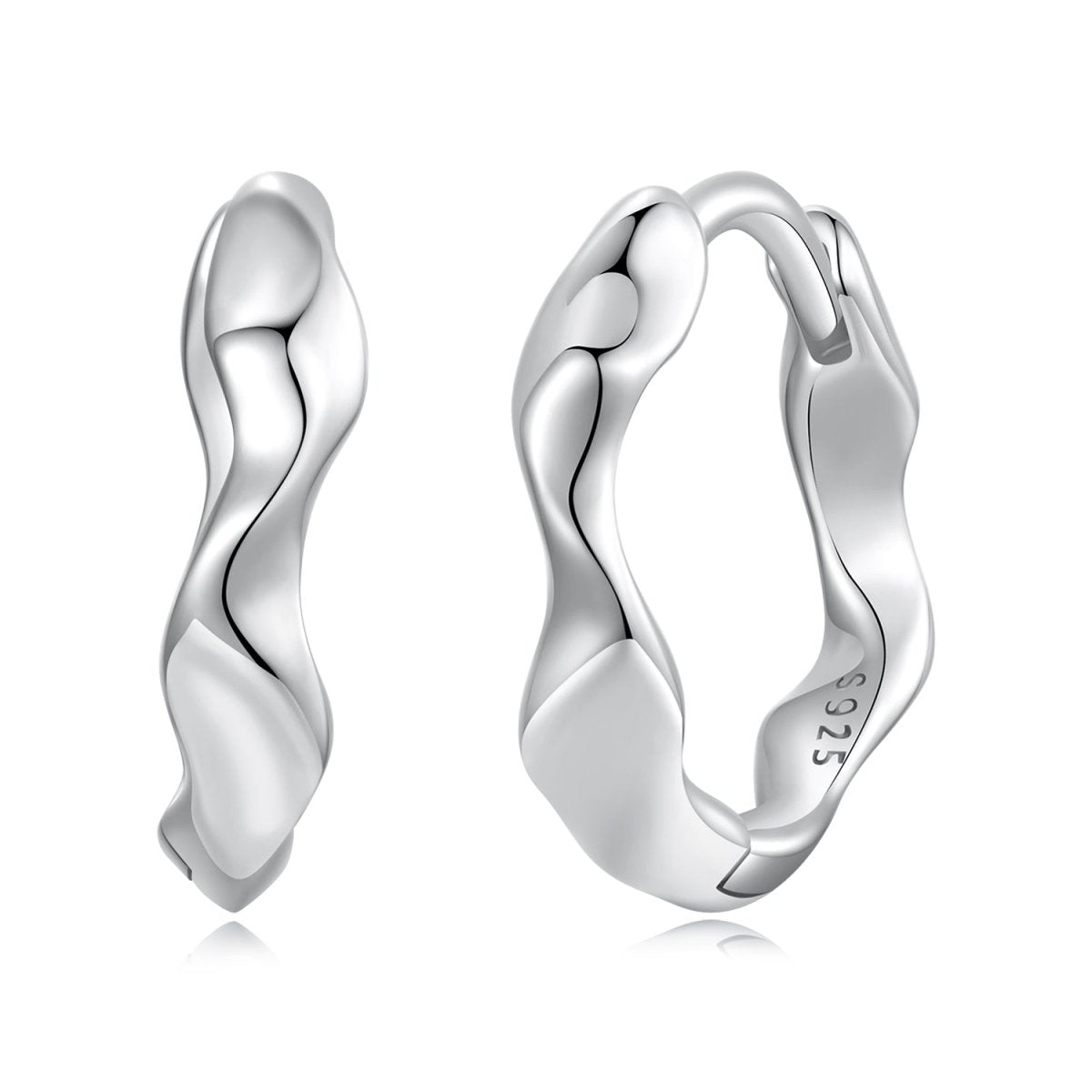 Sculpted Silver Wave Hoop Earrings