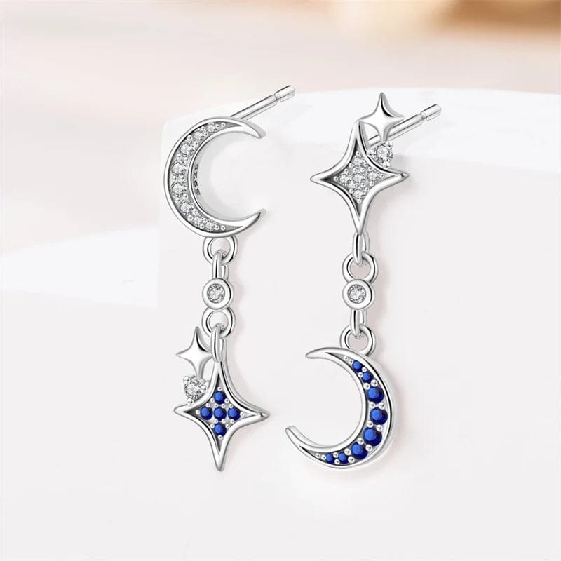 Silver Moon & Star Dangle Earrings