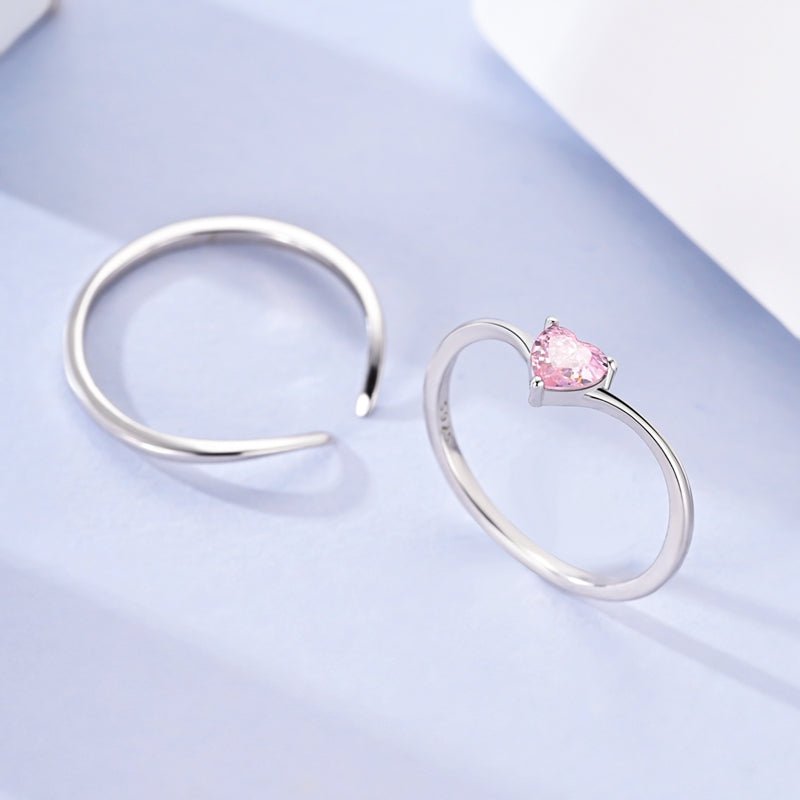 Sparkling Pink Heart Solitaire Ring