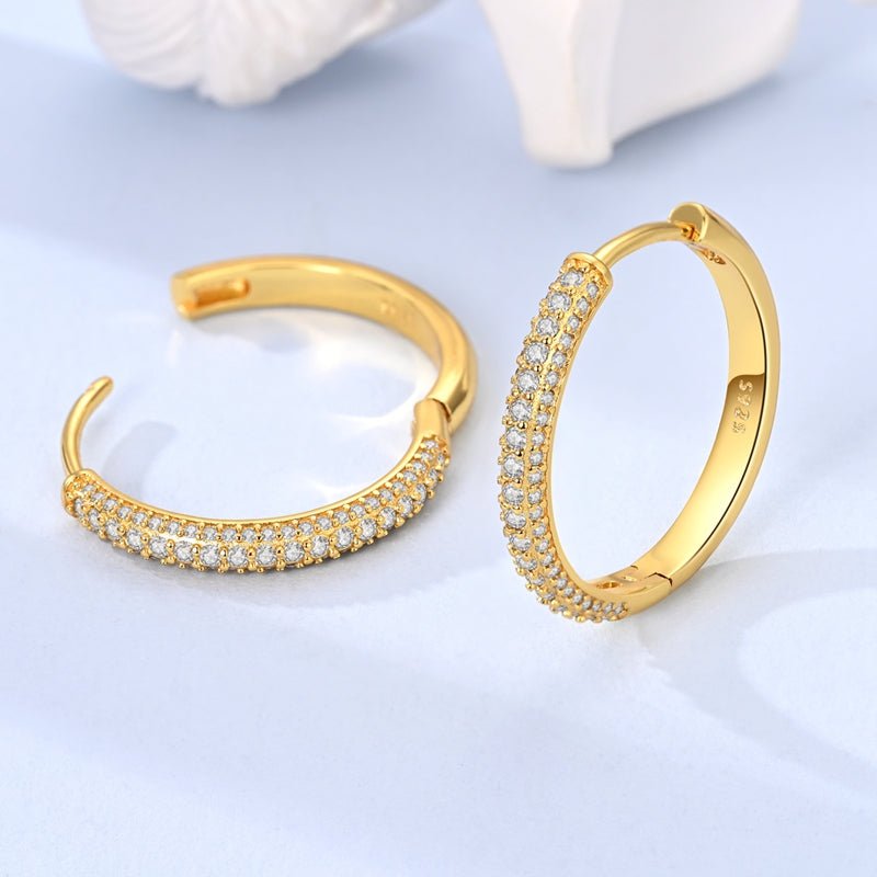 Triple Row Sparkling Gold Hoop Earrings
