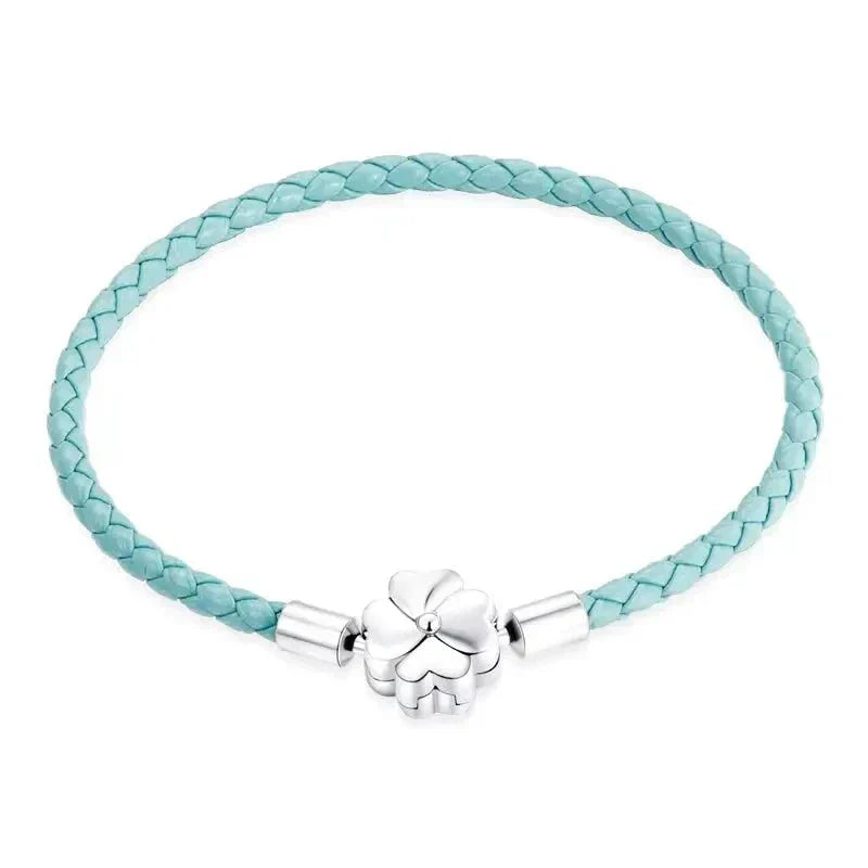Turquoise Lucky Clover Leather Charm Bracelet
