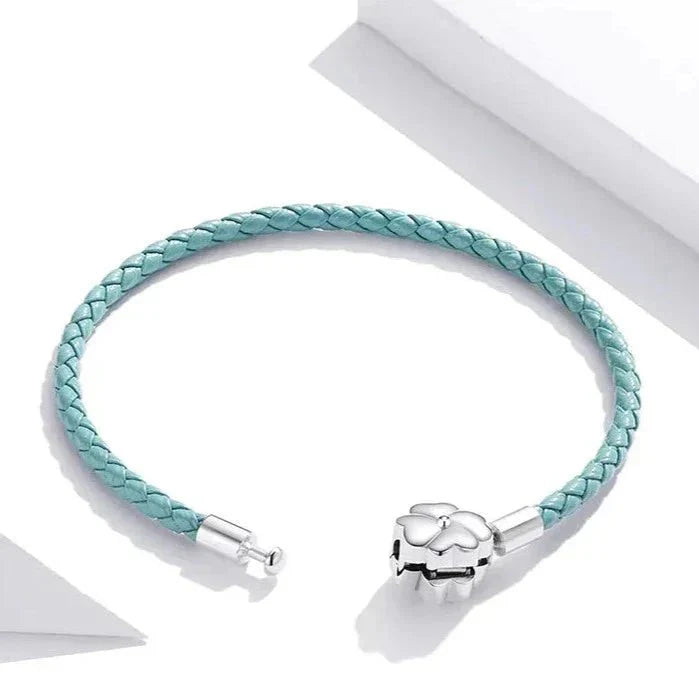 Turquoise Lucky Clover Leather Charm Bracelet