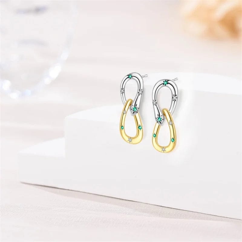 Two-Tone Linked Hoop Earrings