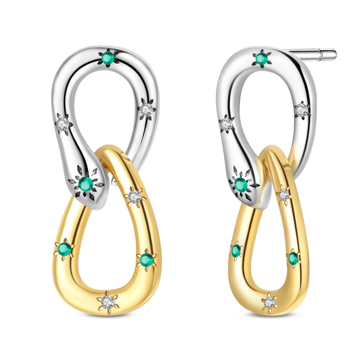 Two-Tone Linked Hoop Earrings
