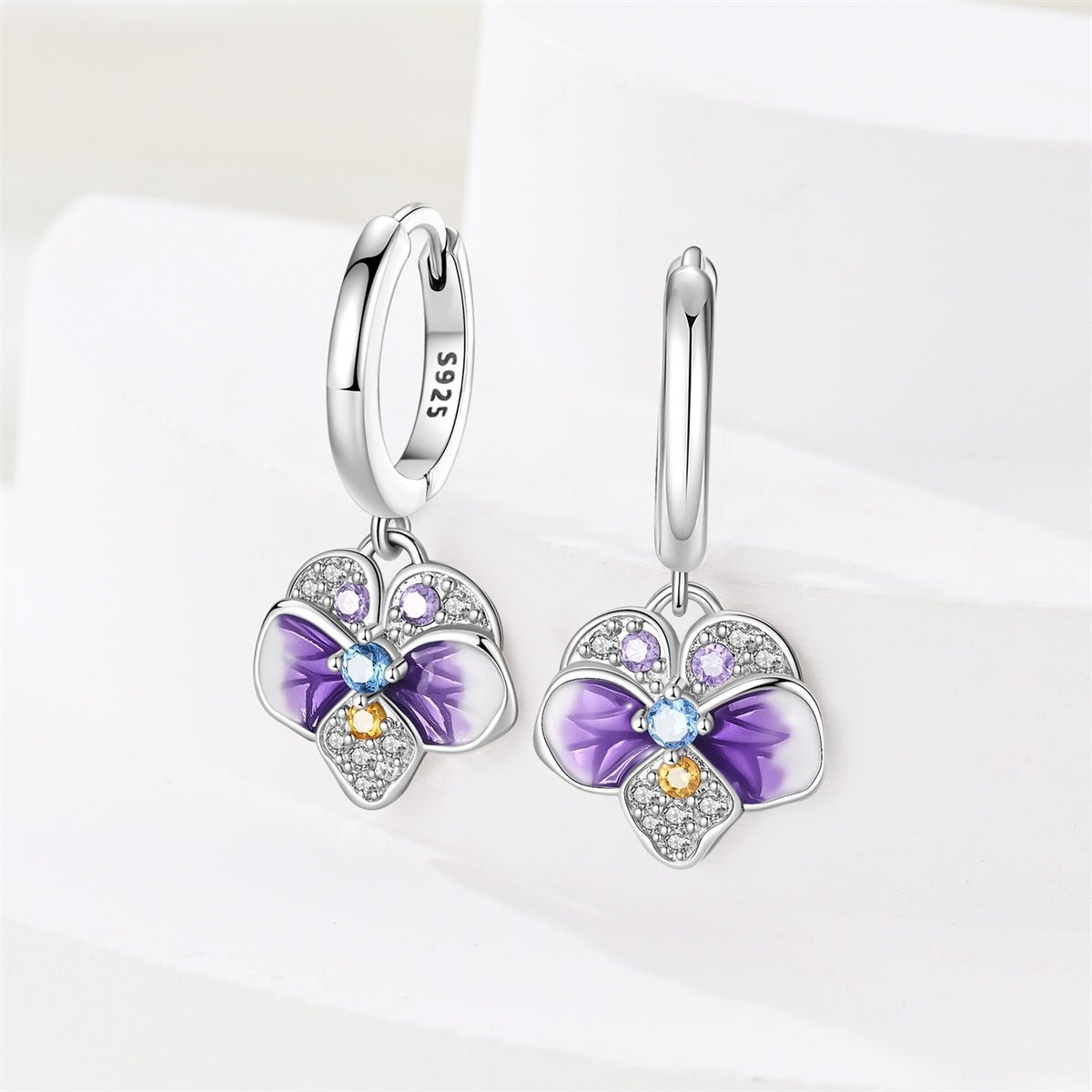 Violet Blossom Crystal Flower Hoop Earrings
