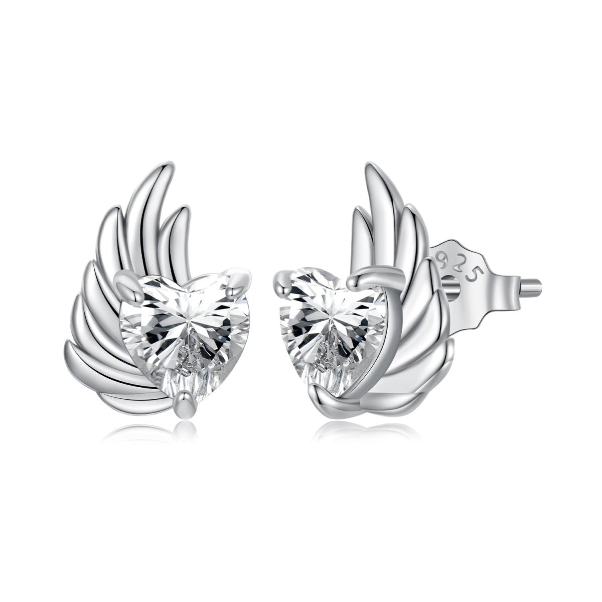 Winged Heart Sparkle Stud Earrings